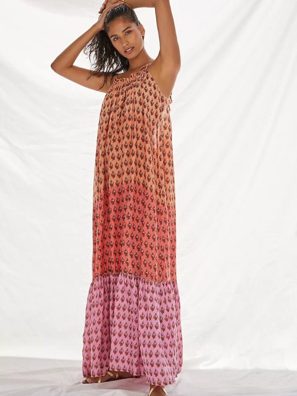 By Anthropologie Flounced Maxi Lounge Dress - Picture 7 of 8
